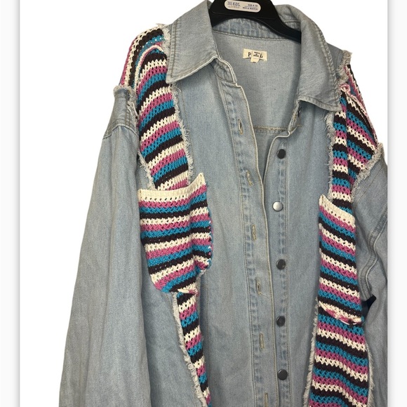 POL Crochet Denim Jean Jacket Shacket size Large - Picture 5 of 7